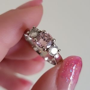 Simulated (Lab) Pink Stone with White Accent CZ Sterling Silver Ring